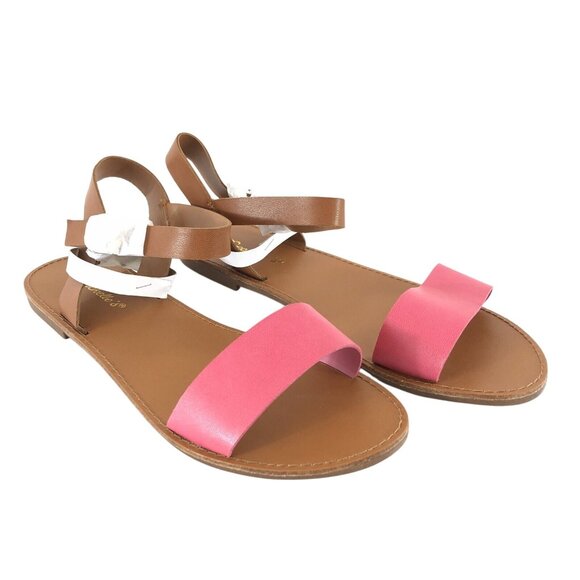 Breckelles Womens Sandals Leatherette Two Tone Open Toe Ankle Strap Pink Brown 9 - Picture 1 of 5